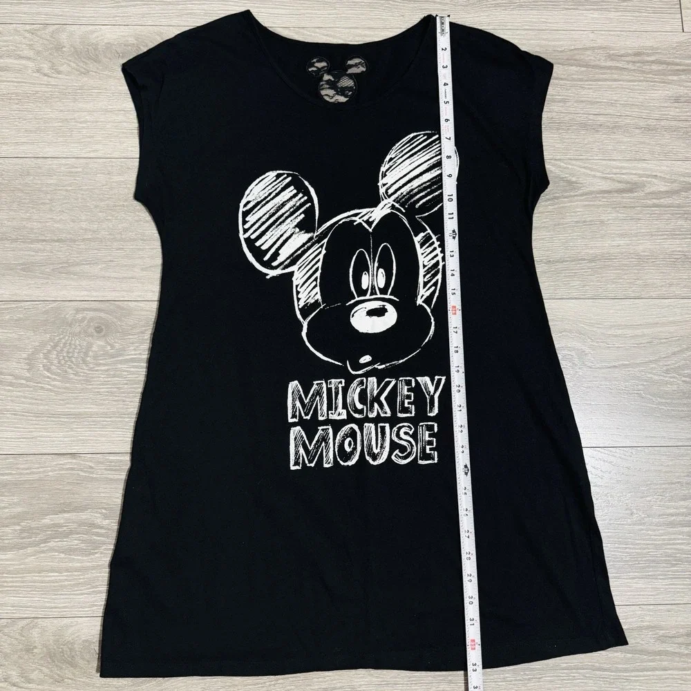 Disney Black Mickey Mouse Front Scoop Neck Short Sleeve‎ Sleepshirt Dress L-XL